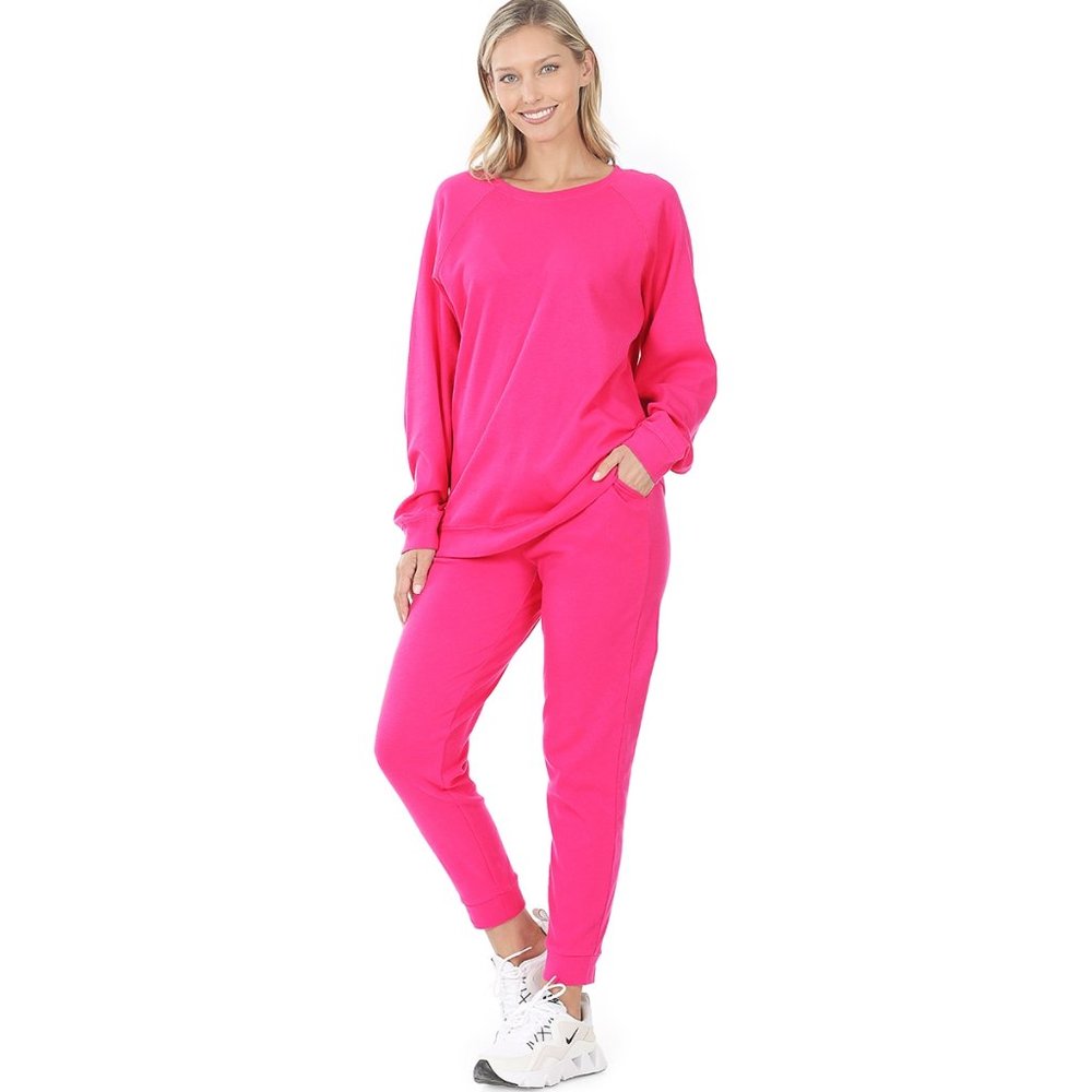 HOT PINK RAGLAN SELLVE TOP & JOGGER SET